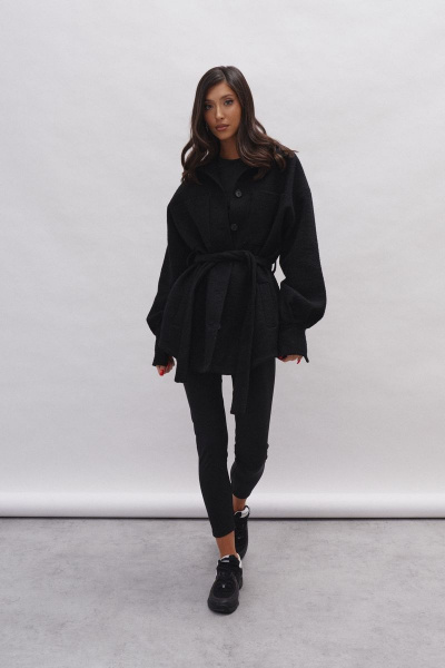 Черный жакет прямого кроя из фактурного полотна ANNETE A5215 - фото 2