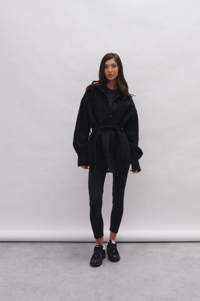 Черный жакет прямого кроя из фактурного полотна ANNETE A5215 - фото 1