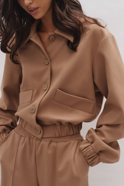 Укороченный демисезонный жакет из песочной ткани ANNETE A5231 - фото 2