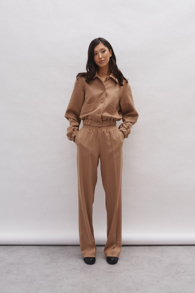 Укороченный демисезонный жакет из песочной ткани ANNETE A5231 - фото 1