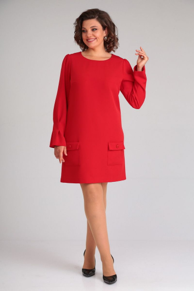 платье А-силуэт из плотного тканого полотна с рукавами Mubliz 101 красный - фото 4