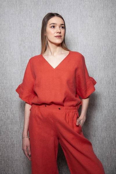 Брюки палаццо летние широкие на резинке из льна L. LABKOVA 2701/23-04б лосесевый - фото 4