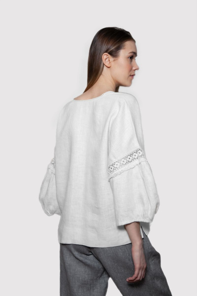 блузка льняная свободная с кружевом и В-образным вырезом L. LABKOVA 2701/23-14а белый - фото 6