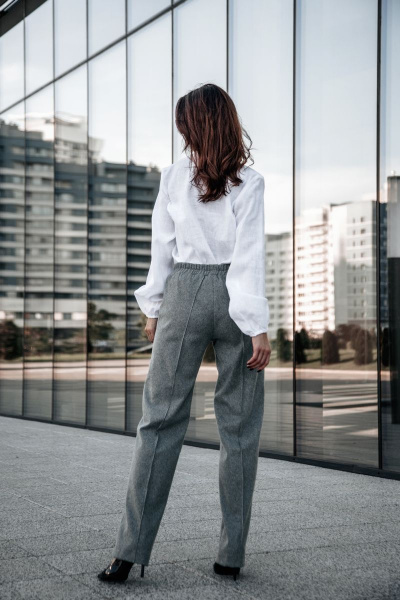 льняная блузка свободная с кружевом и воротником стойка L. LABKOVA 2701/23-17 белый - фото 3