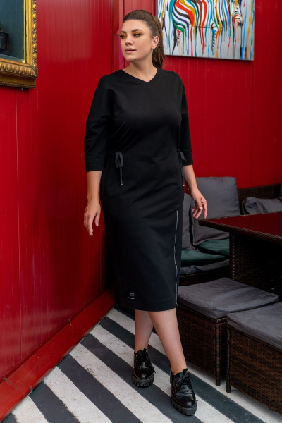 Платье прямое из трикотажа с молнией по переду Andina 821 черный - фото 5