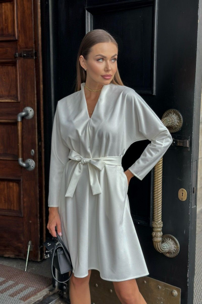 Платье оверсайз в стиле casual с V-образным вырезом Ice VERONIKA ПЛ-18 молочный - фото 4