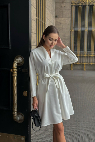 Платье оверсайз в стиле casual с V-образным вырезом Ice VERONIKA ПЛ-18 молочный - фото 3