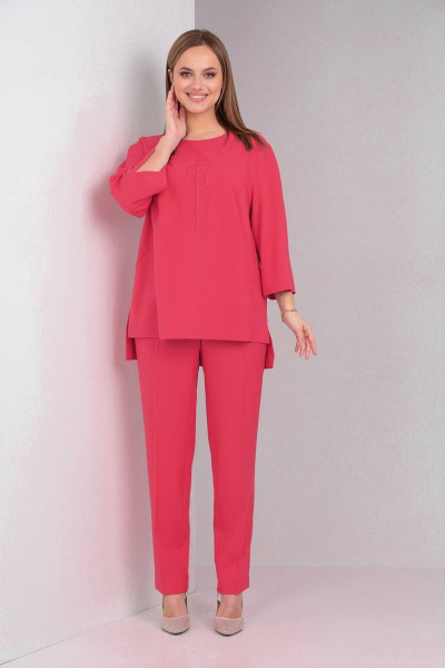 Комплект блуза и брюки из текстиля с вышивкой TVIN 7612Л малина - фото 3