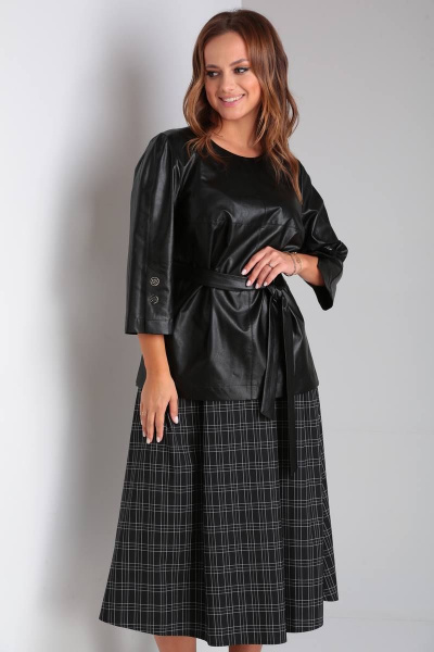 Комплект из блузы из экокожи и юбки с карманами TVIN 7718 - фото 9