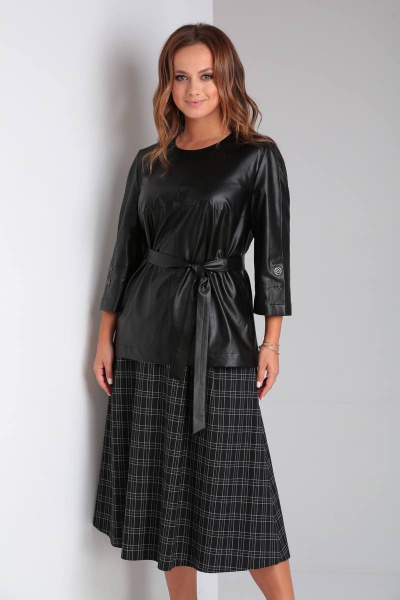 Комплект из блузы из экокожи и юбки с карманами TVIN 7718 - фото 6
