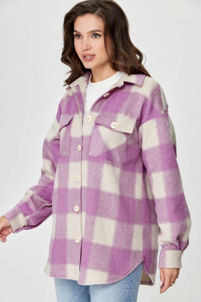 Рубашка из мягкого текстиля в крупную клетку Michel chic 777 розовый-клетка - фото 4