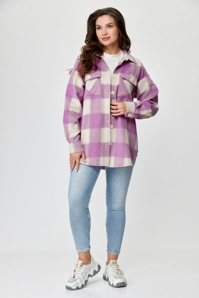 Рубашка из мягкого текстиля в крупную клетку Michel chic 777 розовый-клетка - фото 3