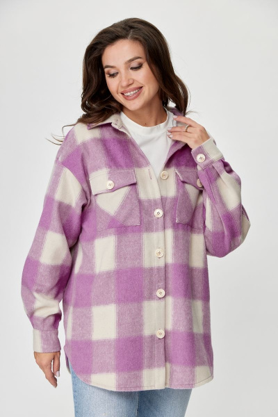 Рубашка из мягкого текстиля в крупную клетку Michel chic 777 розовый-клетка - фото 1