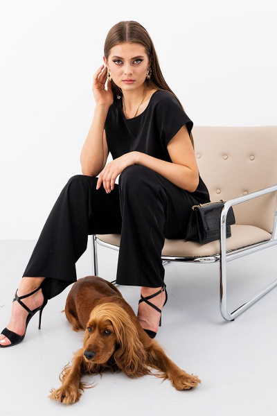 Широкие брюки из струящейся ткани на каждый день Ketty К-10760 черный - фото 5