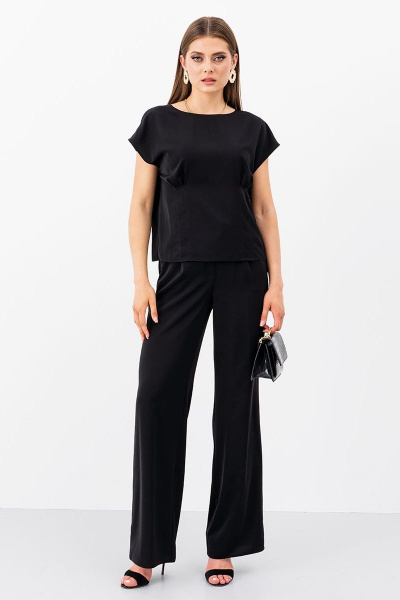 Широкие брюки из струящейся ткани на каждый день Ketty К-10760 черный - фото 1