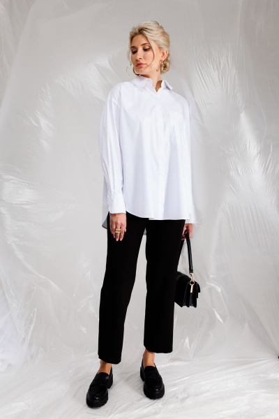 Объемная хлопковая блузка с разрезами и карманами KOKOdea 211440.1 белый - фото 1