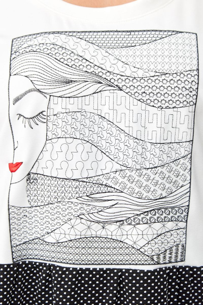 Черное oversize платье с вышивкой и карманами для стильных образов OVERYOU М116 черно-белый - фото 10