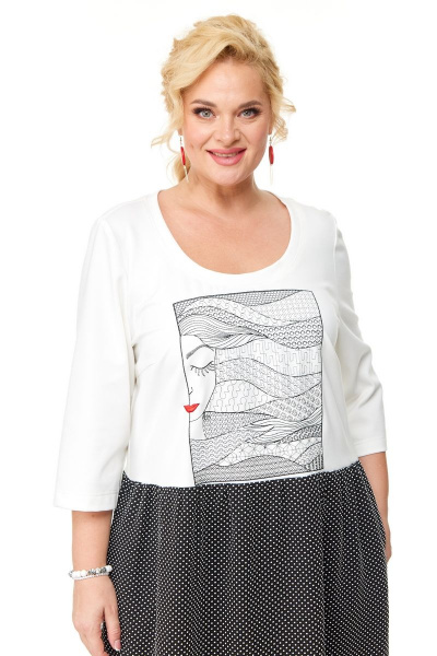 Черное oversize платье с вышивкой и карманами для стильных образов OVERYOU М116 черно-белый - фото 4