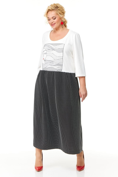 Черное oversize платье с вышивкой и карманами для стильных образов OVERYOU М116 черно-белый - фото 7