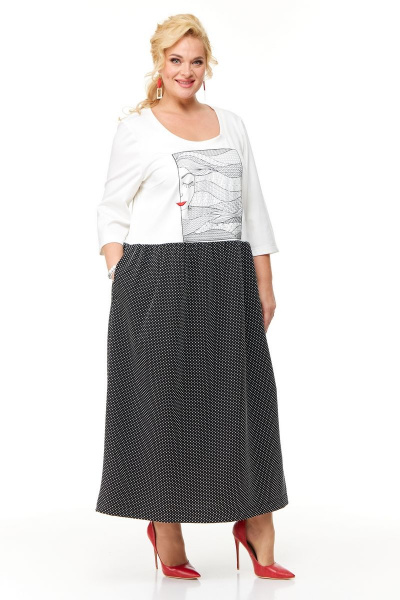 Черное oversize платье с вышивкой и карманами для стильных образов OVERYOU М116 черно-белый - фото 5