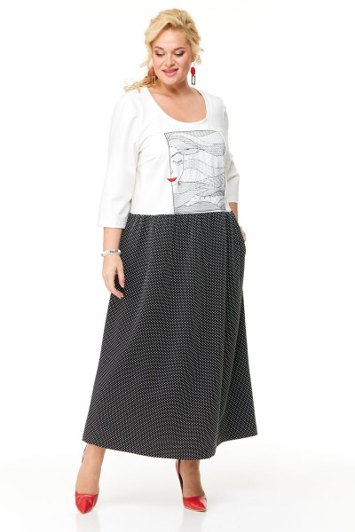 Черное oversize платье с вышивкой и карманами для стильных образов OVERYOU М116 черно-белый - фото 2