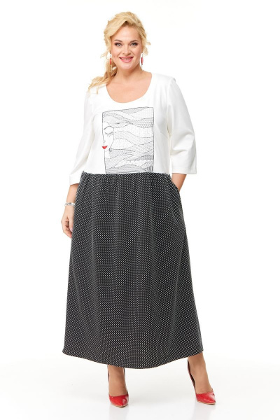 Черное oversize платье с вышивкой и карманами для стильных образов OVERYOU М116 черно-белый - фото 1