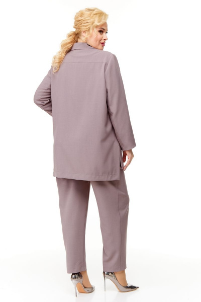 Бежевый костюм женский из ткани с жакетом и брюками для офиса OVERYOU М124 какао - фото 11