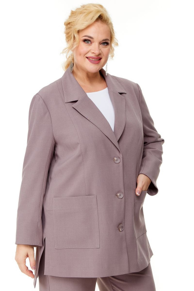 Бежевый костюм женский из ткани с жакетом и брюками для офиса OVERYOU М124 какао - фото 10