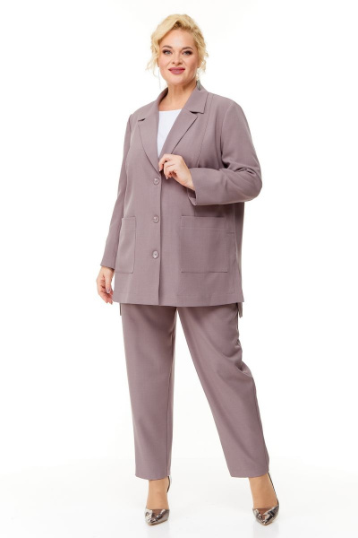 Бежевый костюм женский из ткани с жакетом и брюками для офиса OVERYOU М124 какао - фото 6