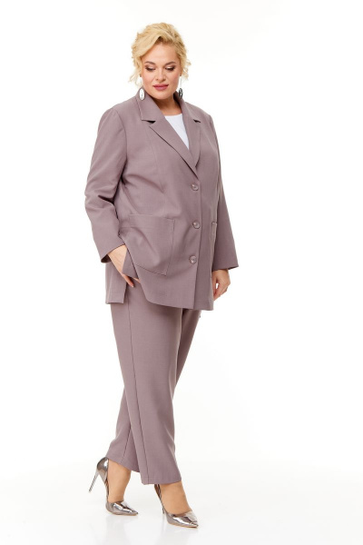 Бежевый костюм женский из ткани с жакетом и брюками для офиса OVERYOU М124 какао - фото 4