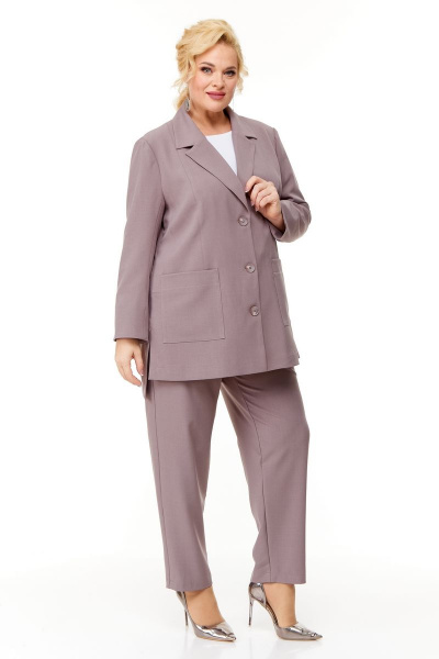 Бежевый костюм женский из ткани с жакетом и брюками для офиса OVERYOU М124 какао - фото 2