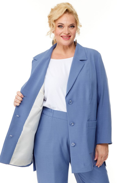 Синий костюм с жакетом и брюками для деловых образов OVERYOU М124/1 джинсовый - фото 10