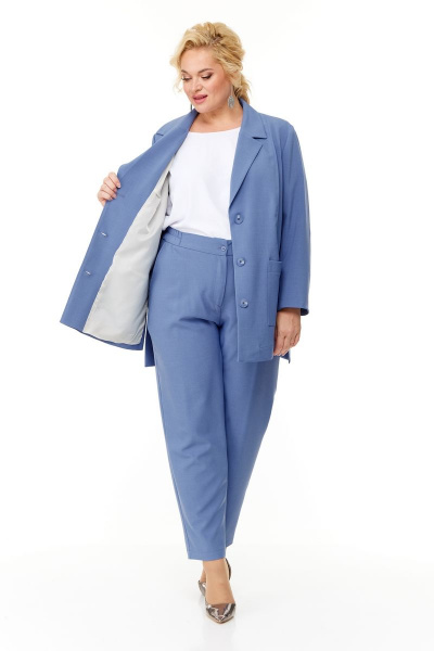 Синий костюм с жакетом и брюками для деловых образов OVERYOU М124/1 джинсовый - фото 7