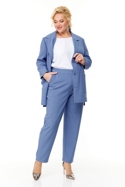 Синий костюм с жакетом и брюками для деловых образов OVERYOU М124/1 джинсовый - фото 6