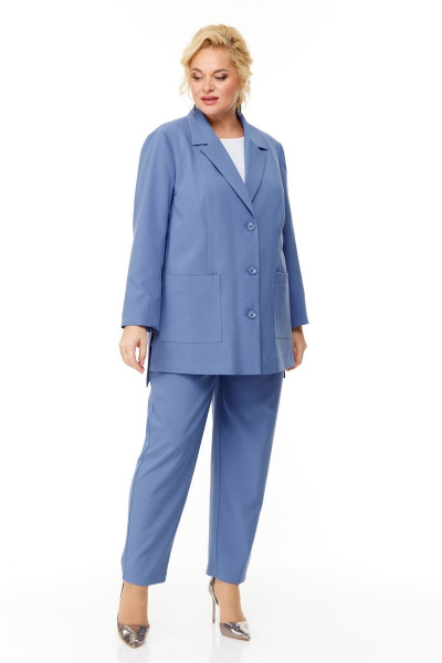 Синий костюм с жакетом и брюками для деловых образов OVERYOU М124/1 джинсовый - фото 5