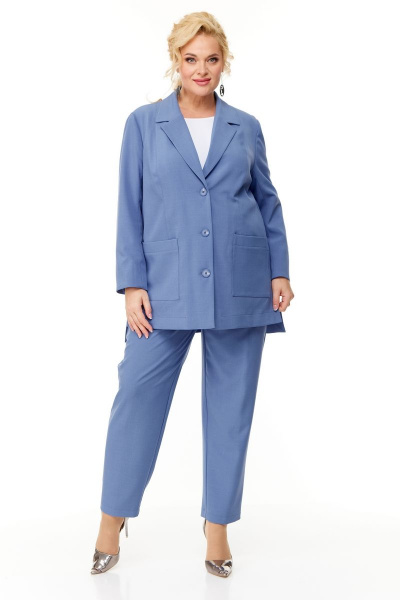 Синий костюм с жакетом и брюками для деловых образов OVERYOU М124/1 джинсовый - фото 2