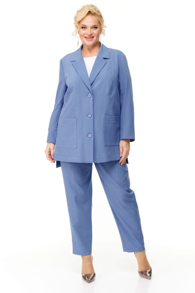 Синий костюм с жакетом и брюками для деловых образов OVERYOU М124/1 джинсовый - фото 1
