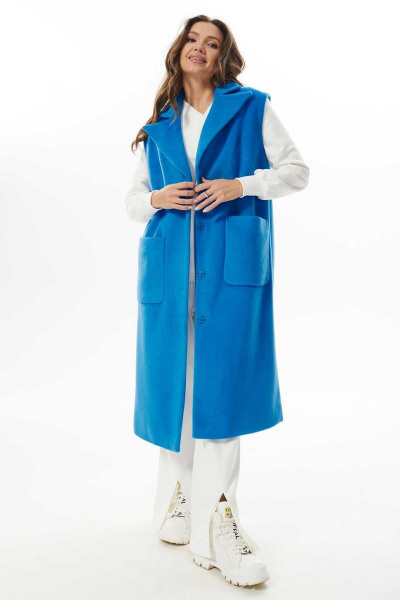 Жилет прямого силуэта с карманами и воротником-стойкой Mislana С979 голубой - фото 5