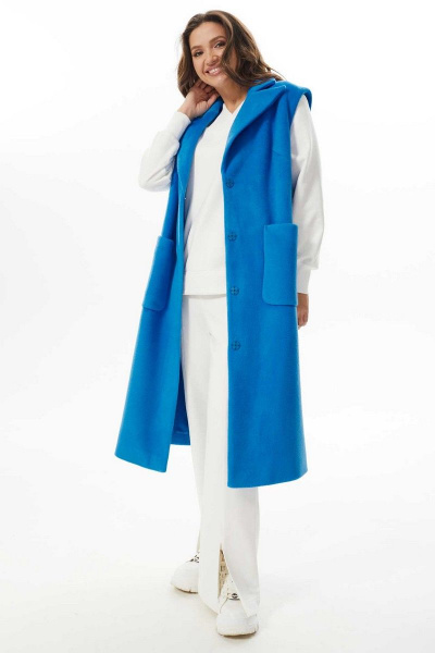 Жилет прямого силуэта с карманами и воротником-стойкой Mislana С979 голубой - фото 8