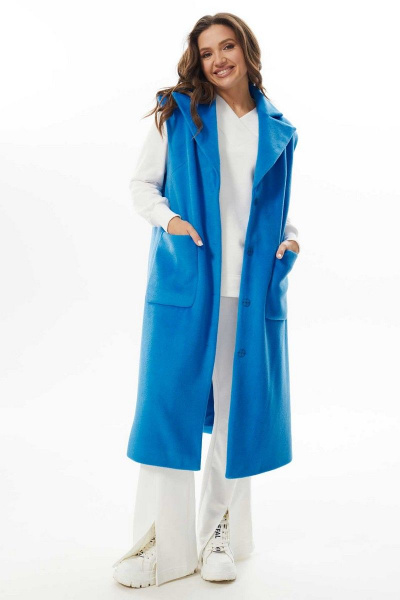 Жилет прямого силуэта с карманами и воротником-стойкой Mislana С979 голубой - фото 6