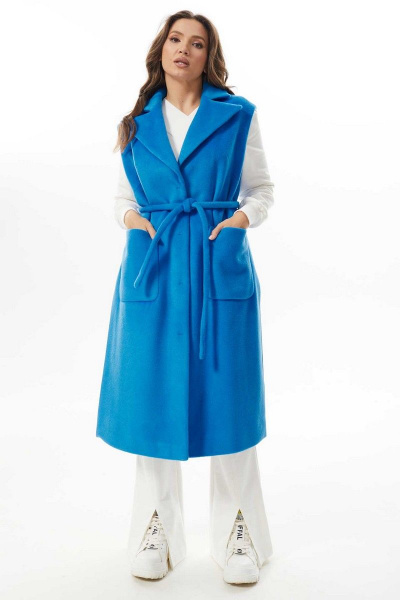 Жилет прямого силуэта с карманами и воротником-стойкой Mislana С979 голубой - фото 1