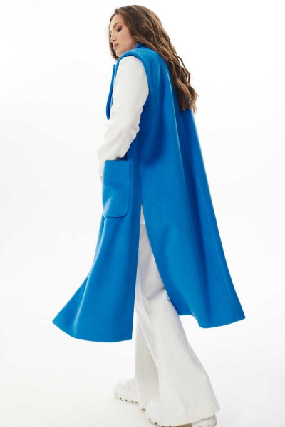 Жилет прямого силуэта с карманами и воротником-стойкой Mislana С979 голубой - фото 9