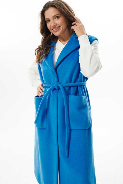 Жилет прямого силуэта с карманами и воротником-стойкой Mislana С979 голубой - фото 2