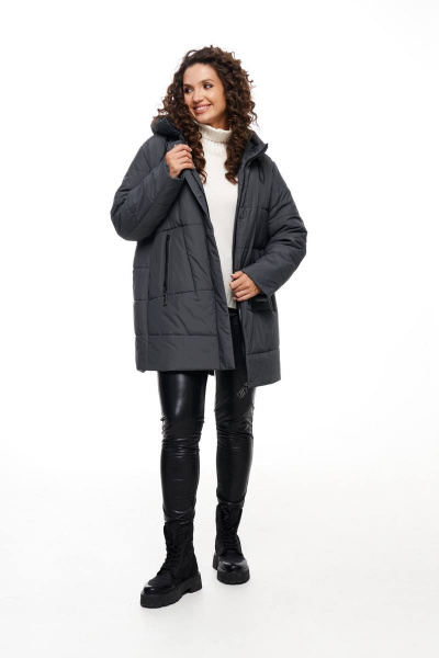 Куртка демисезонная прямого силуэта на синтепоне холлофайбер Beautiful&Free 6088 графит - фото 3