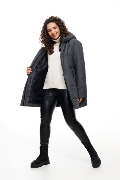 Куртка демисезонная прямого силуэта на синтепоне холлофайбер Beautiful&Free 6088 графит - фото 4