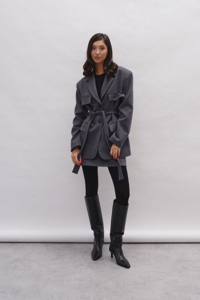 Жакет из текстиля с отложным воротником и поясом из ткани ANNETE A5225 - фото 1