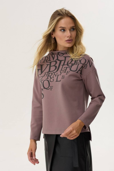 Джемпер из трикотажа с дизайнерской печатью, удлиненной спинкой и разрезами Lyushe 3554 - фото 4