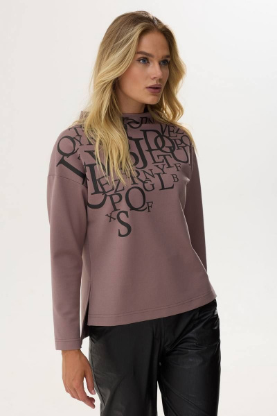 Джемпер из трикотажа с дизайнерской печатью, удлиненной спинкой и разрезами Lyushe 3554 - фото 3