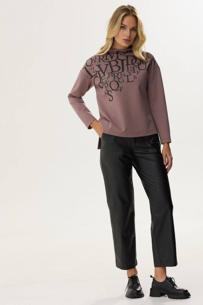 Джемпер из трикотажа с дизайнерской печатью, удлиненной спинкой и разрезами Lyushe 3554 - фото 5