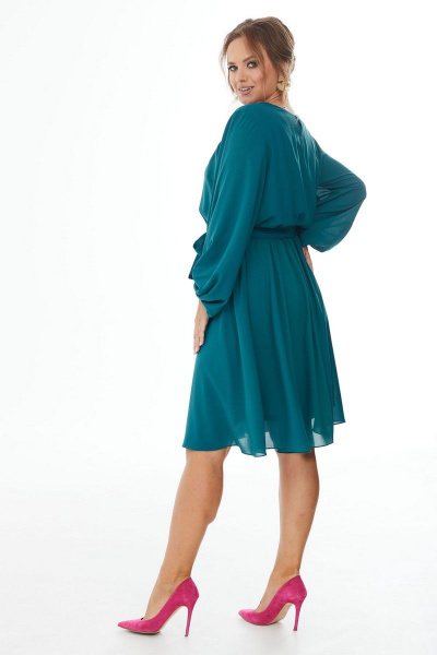 Платье мини из шифона с широкими рукавами Condra 2406 изумрудный - фото 4